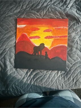 Sunset Lion Canvas Painting - Red & Yellow Silhouette